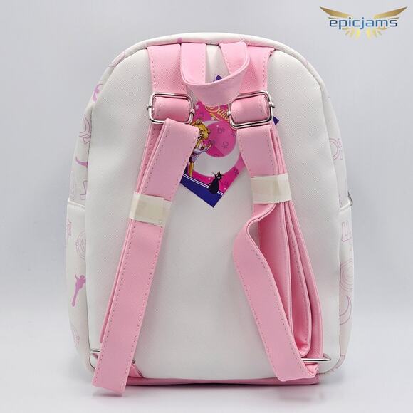 Sailor Moon Pink Icons White Mini Backpack Bag New - Picture 4 of 5